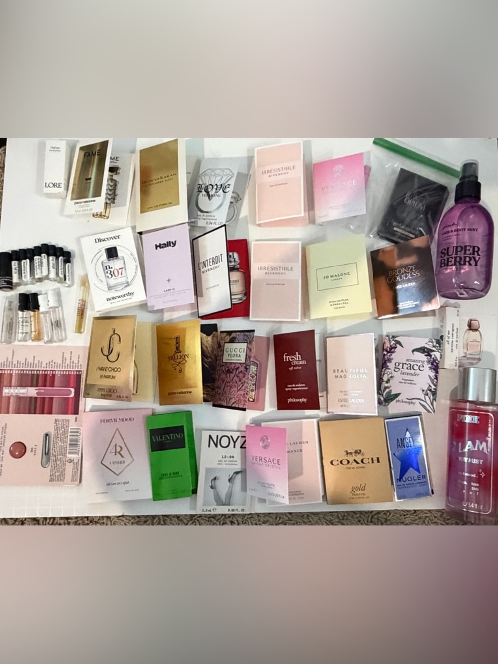 Assorted Women's Fragrance Sample Lot - Pink, Gold, Purple